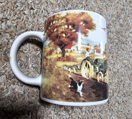 John Deere Coffee Mug Cup Farm Scene Tractor In Field Dog Plane Gibson
