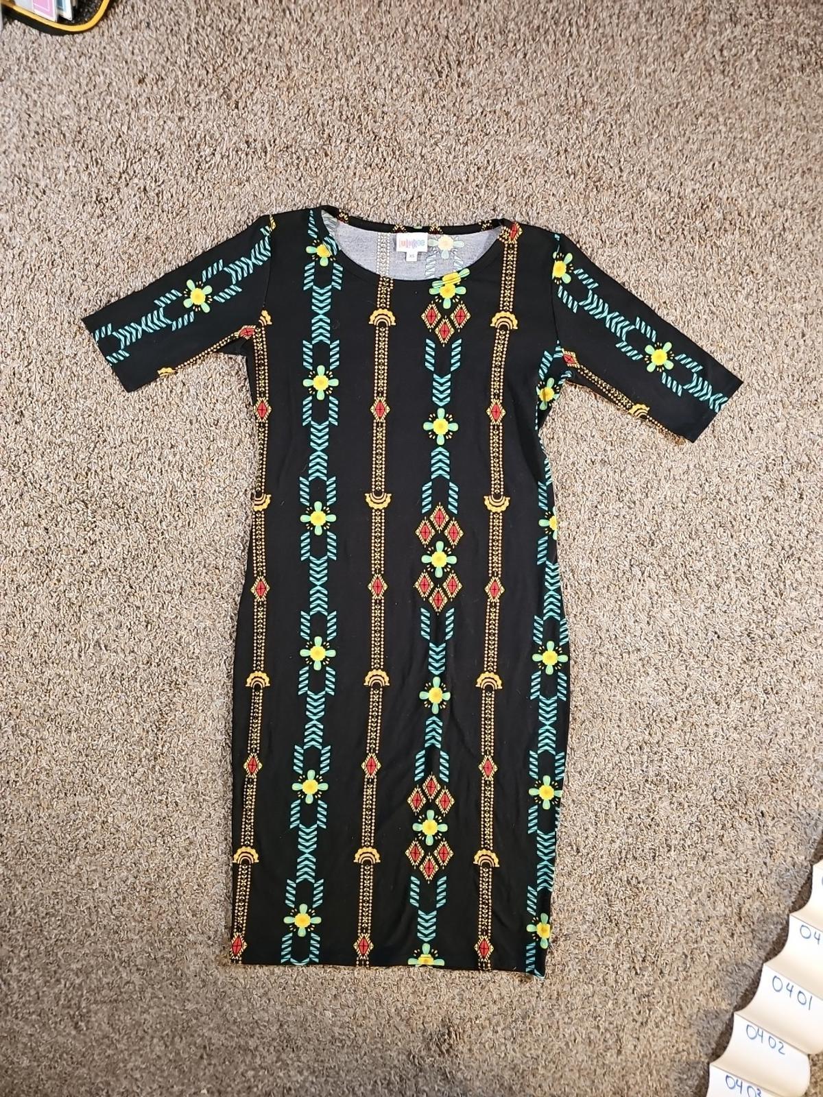 LuLaRoe XS Black Geometric Floral Dress