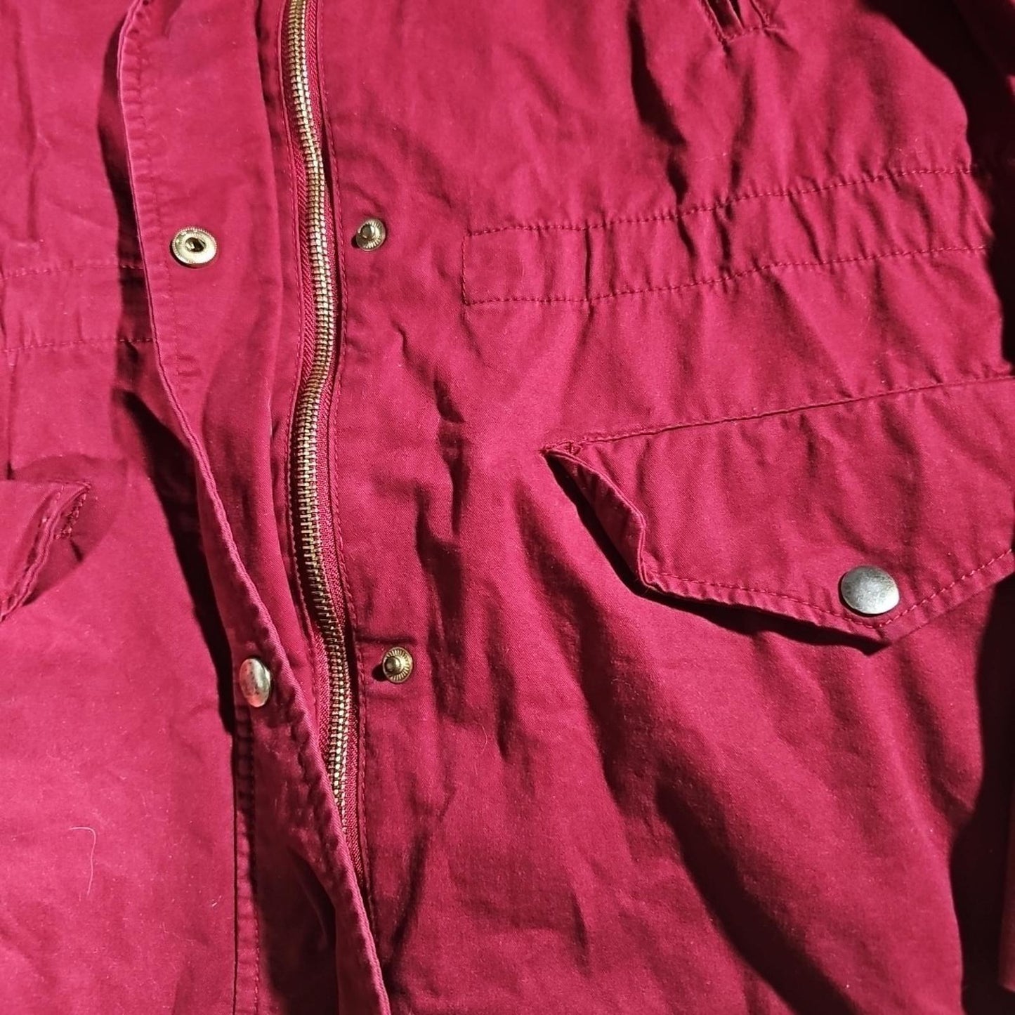 Love Tree Large Burgundy Hood Parka Coat Cotton Snap Zip