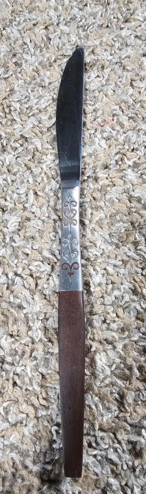 etched made in Japan butter knife wood handle
