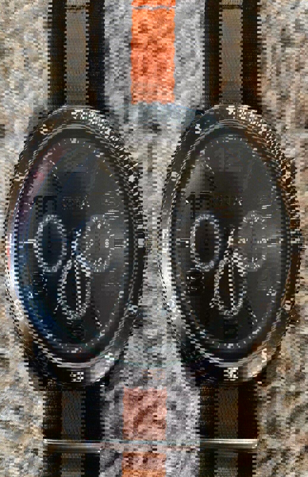 Mens Geneva Watch 5105 With Black And Orange Band