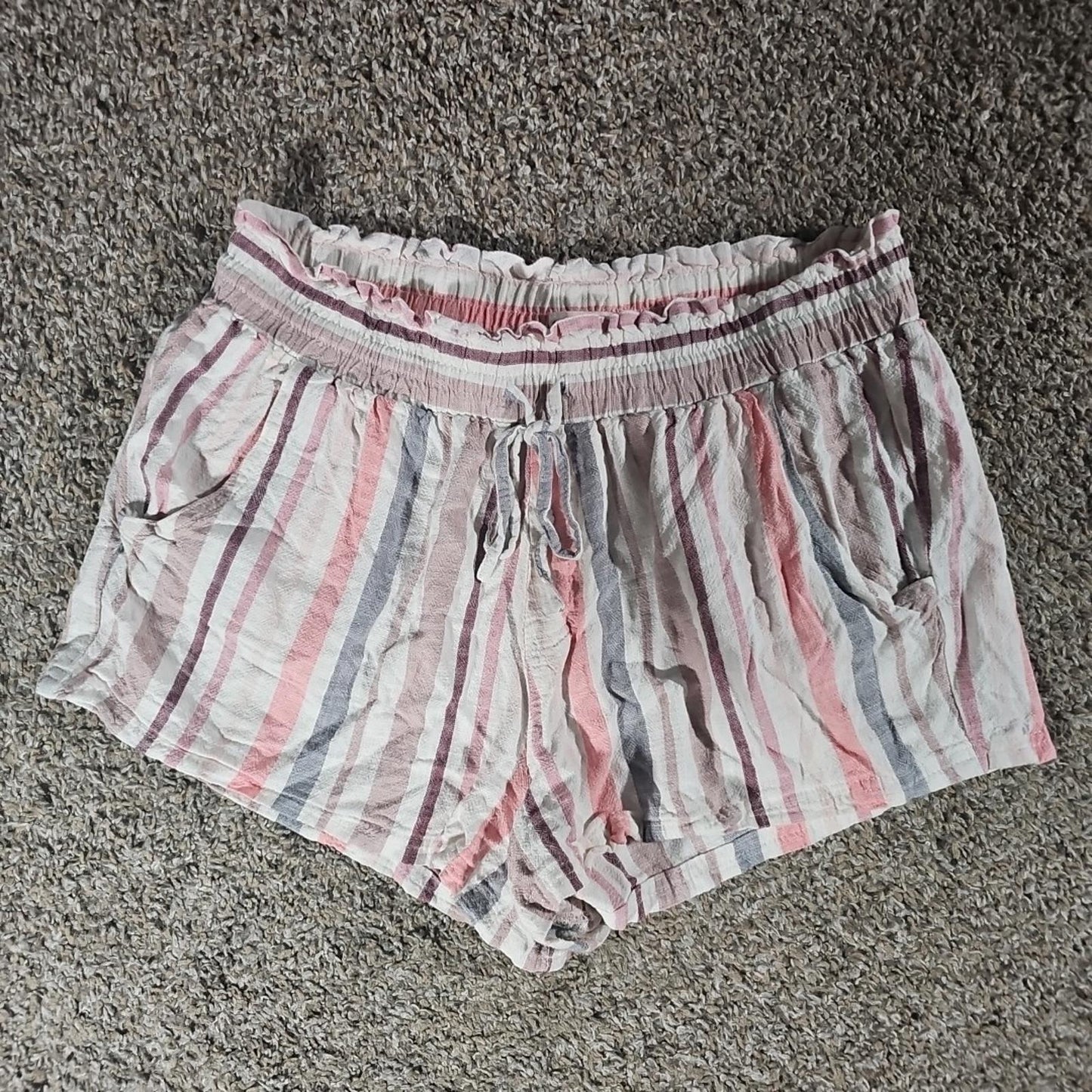 Aeropostale Women Shorts Sz L Elastic Waist Tie Linen blend