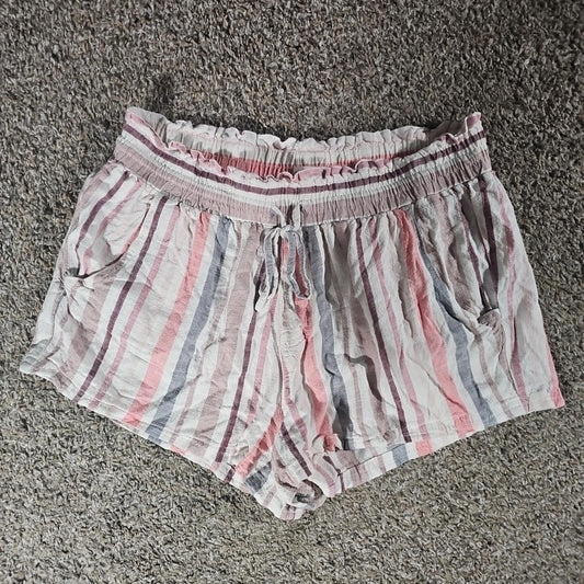 Aeropostale Women Shorts Sz L Elastic Waist Tie Linen blend