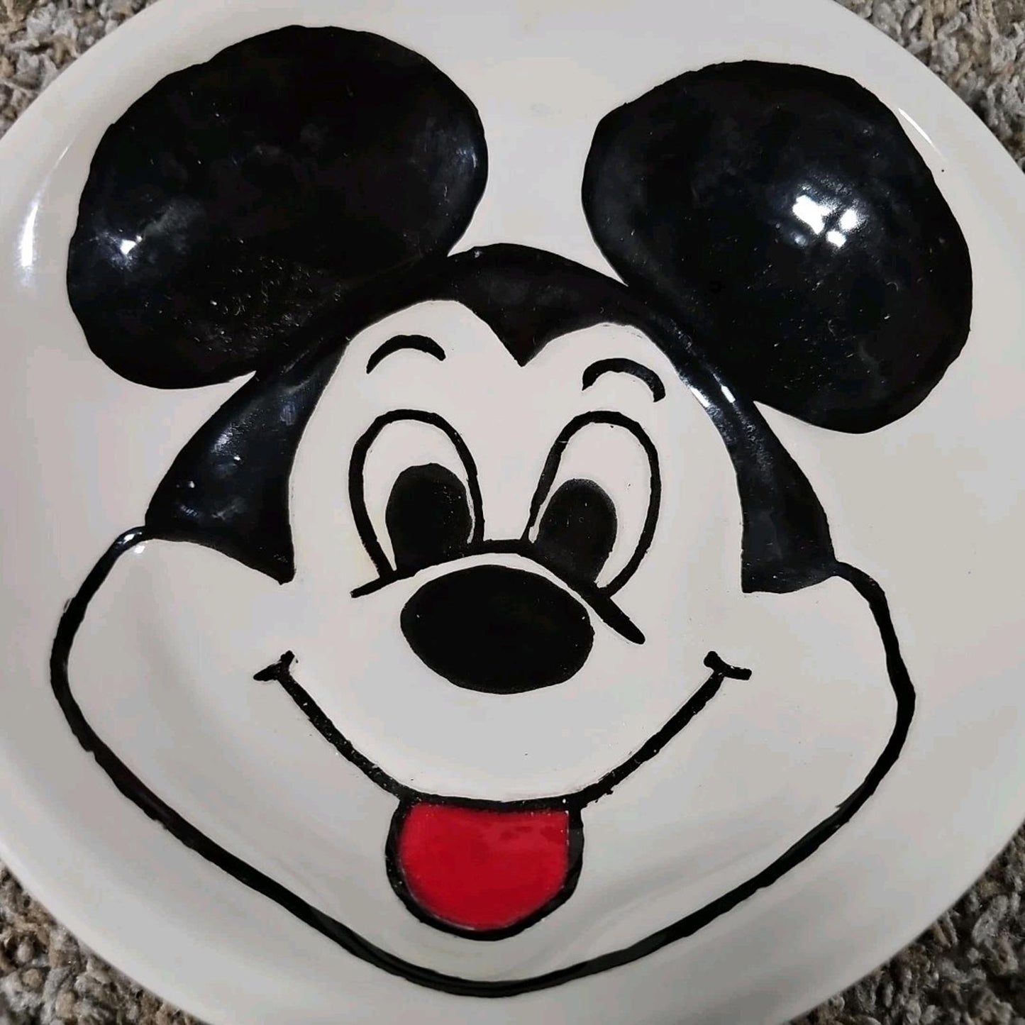 Vintage Mickey Mouse Hand Painted Pottery Plate Bowl Walt Disney Production 1981