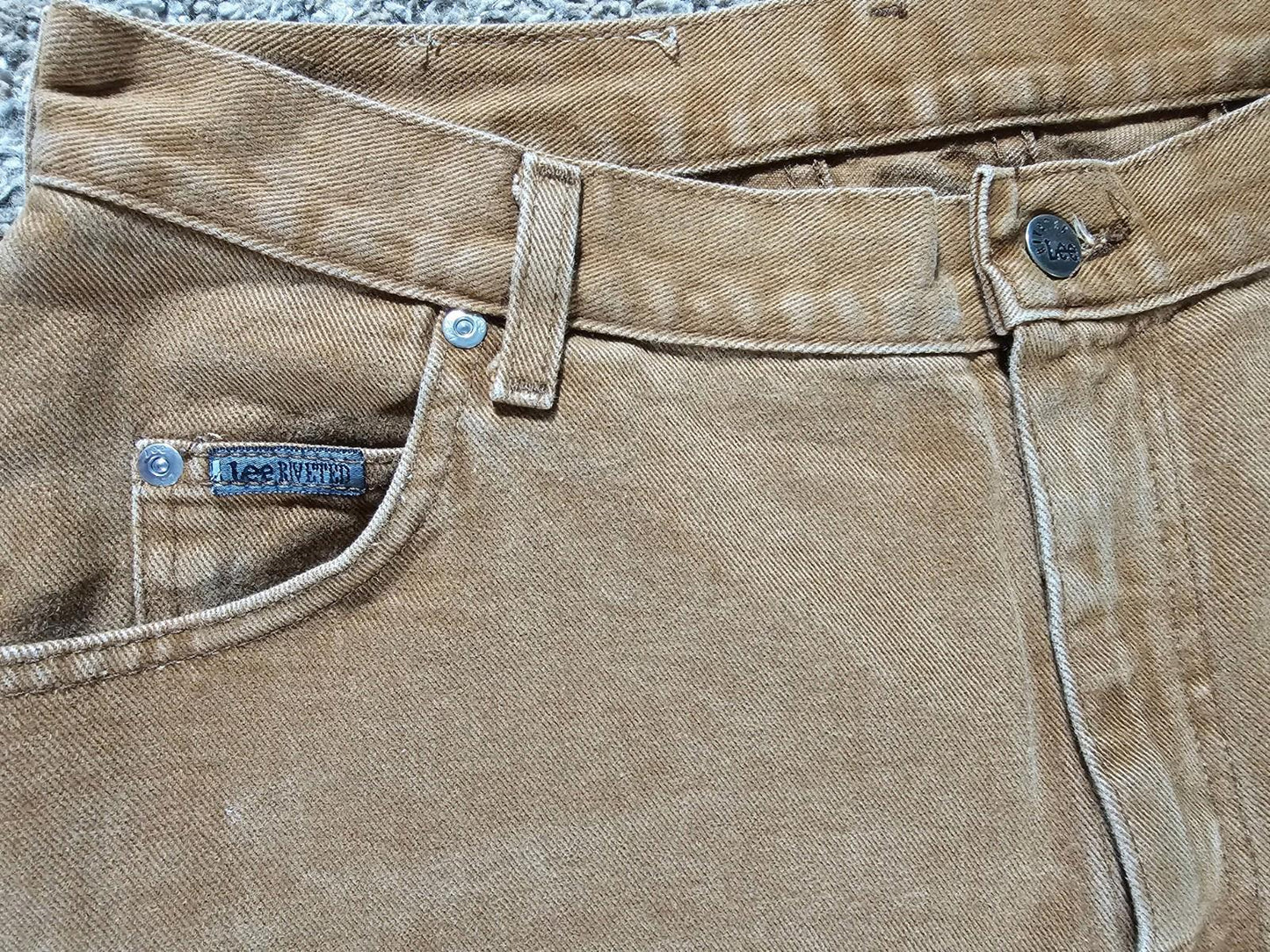Lee Riveted Khaki Duck Canvas Denim Jeans Made In USA 18 REG