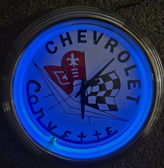 Neon Chevy Corvette Light Up Clock With Plug And Battery *PARTS ONLY*