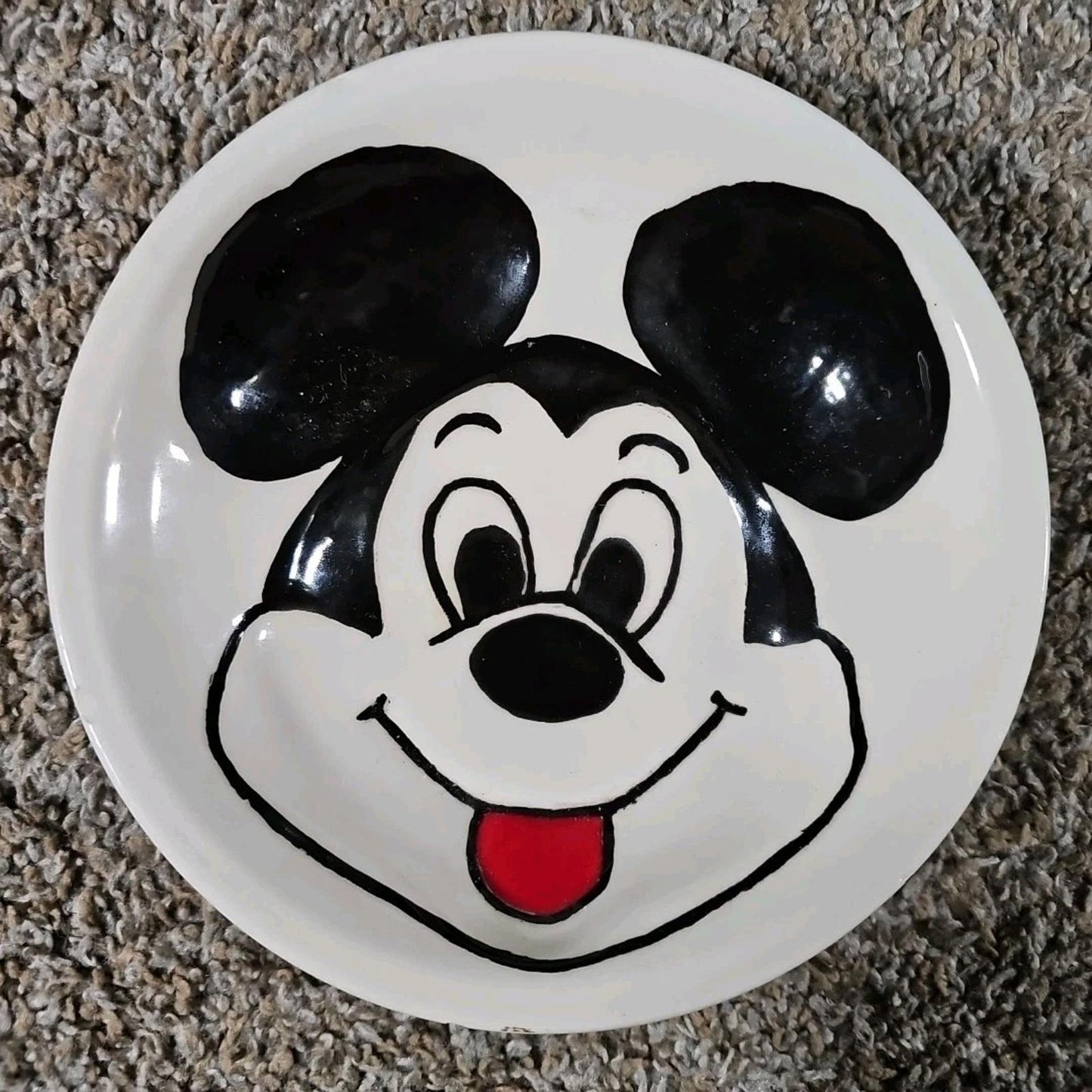 Vintage Mickey Mouse Hand Painted Pottery Plate Bowl Walt Disney Production 1981