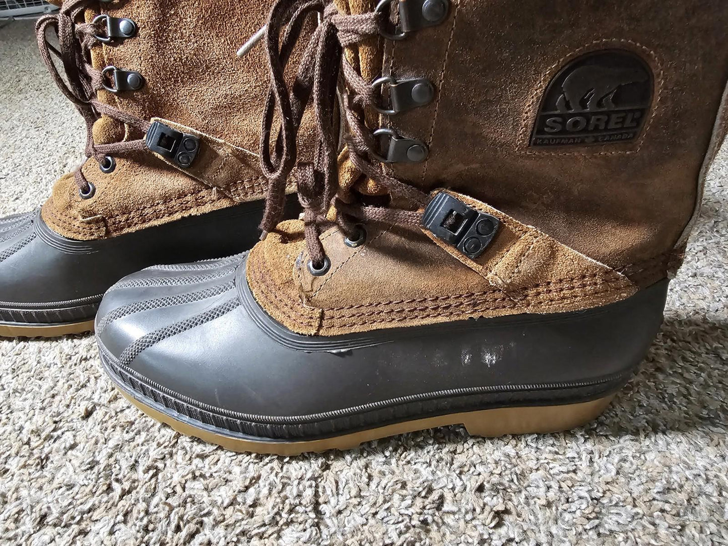 SOREL Winter Duck Boots Men 10 Wool Blend Leather USA CANADA