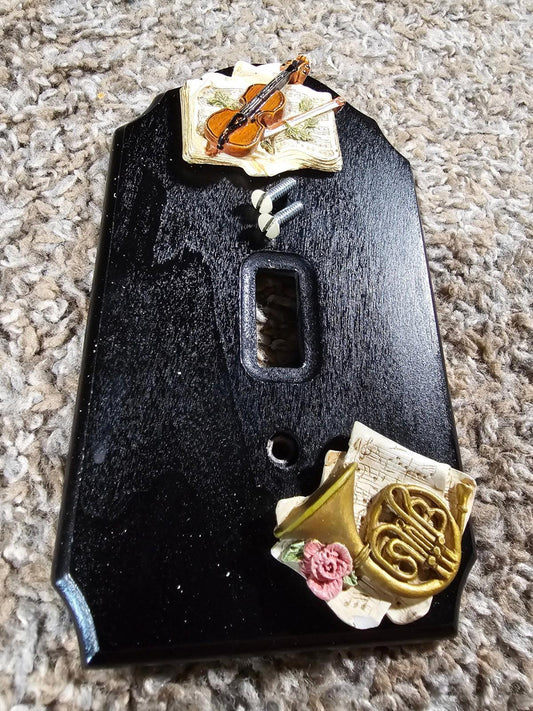 FIGI WOOD Single SWITCH PLATE COVER MUSIC HORN VIOLIN BLACK