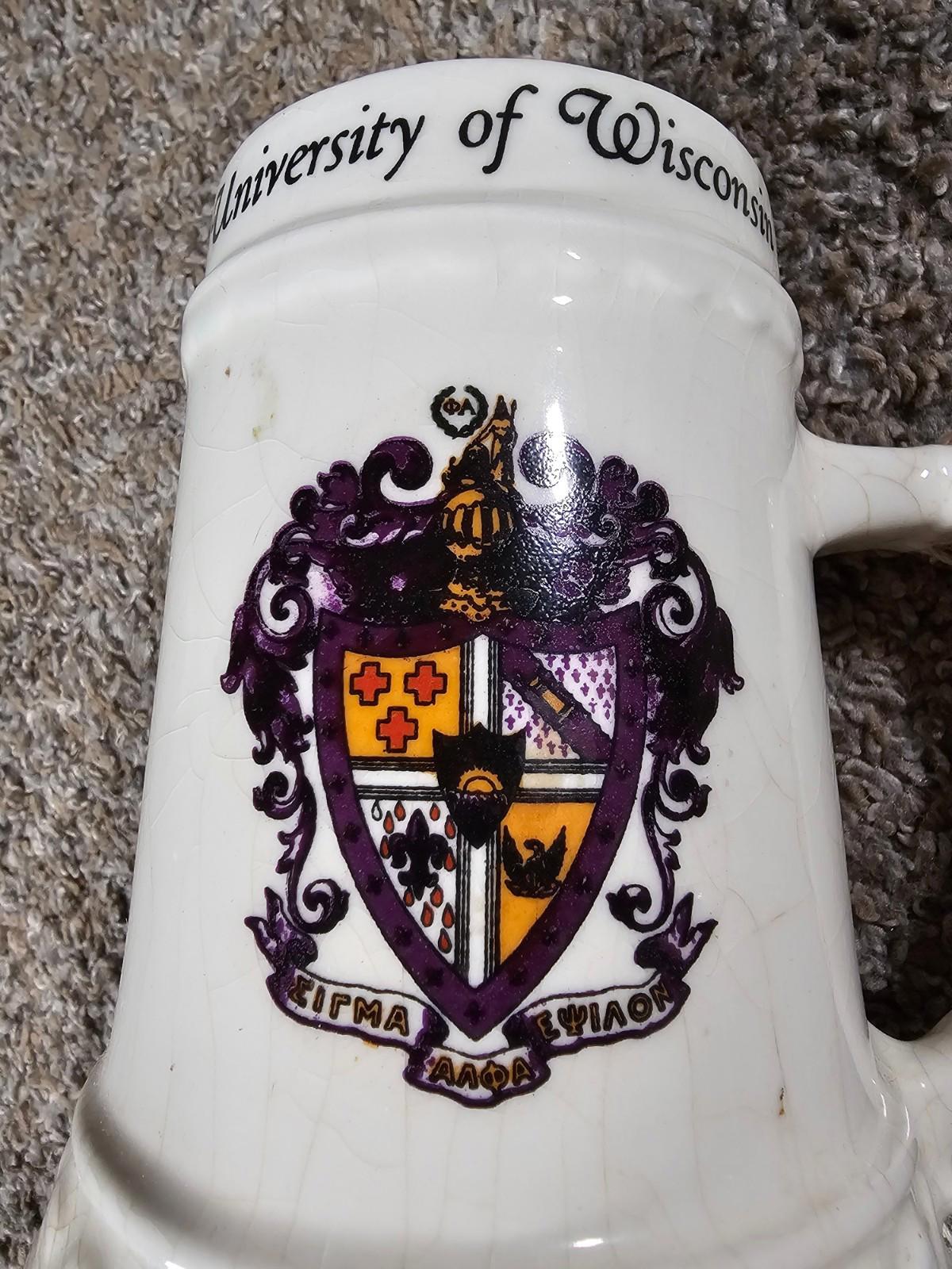 university of wisconsin vintage 30s-50s Sigma Alpha Epsilon coat of arms stein