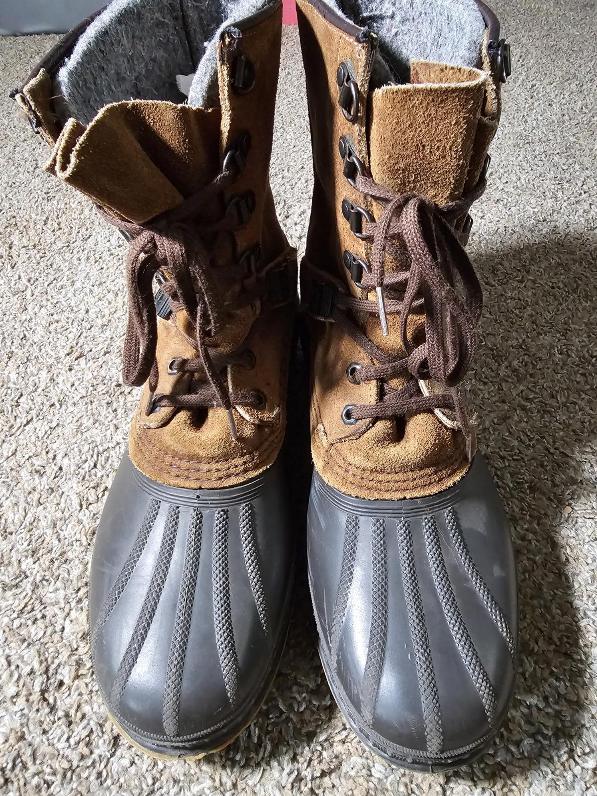 SOREL Winter Duck Boots Men 10 Wool Blend Leather USA CANADA