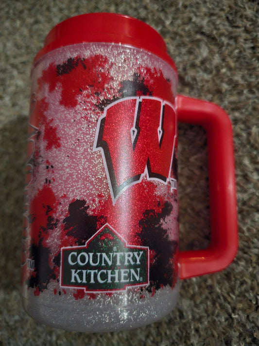 Vintage Wisconsin Badgers Glitter Whirley Thermo Travel Mug Country Kitchen Red
