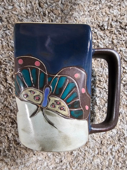 MARA LARGE MUG STONEWARE ✿ POTTERY MEXICO ✿ UNIQUE HANDMADE BUTTERFLIES