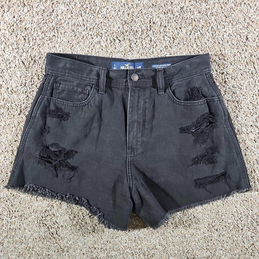 Hollister Ultra High Rise Vintage Destroyed Shorts Black W29