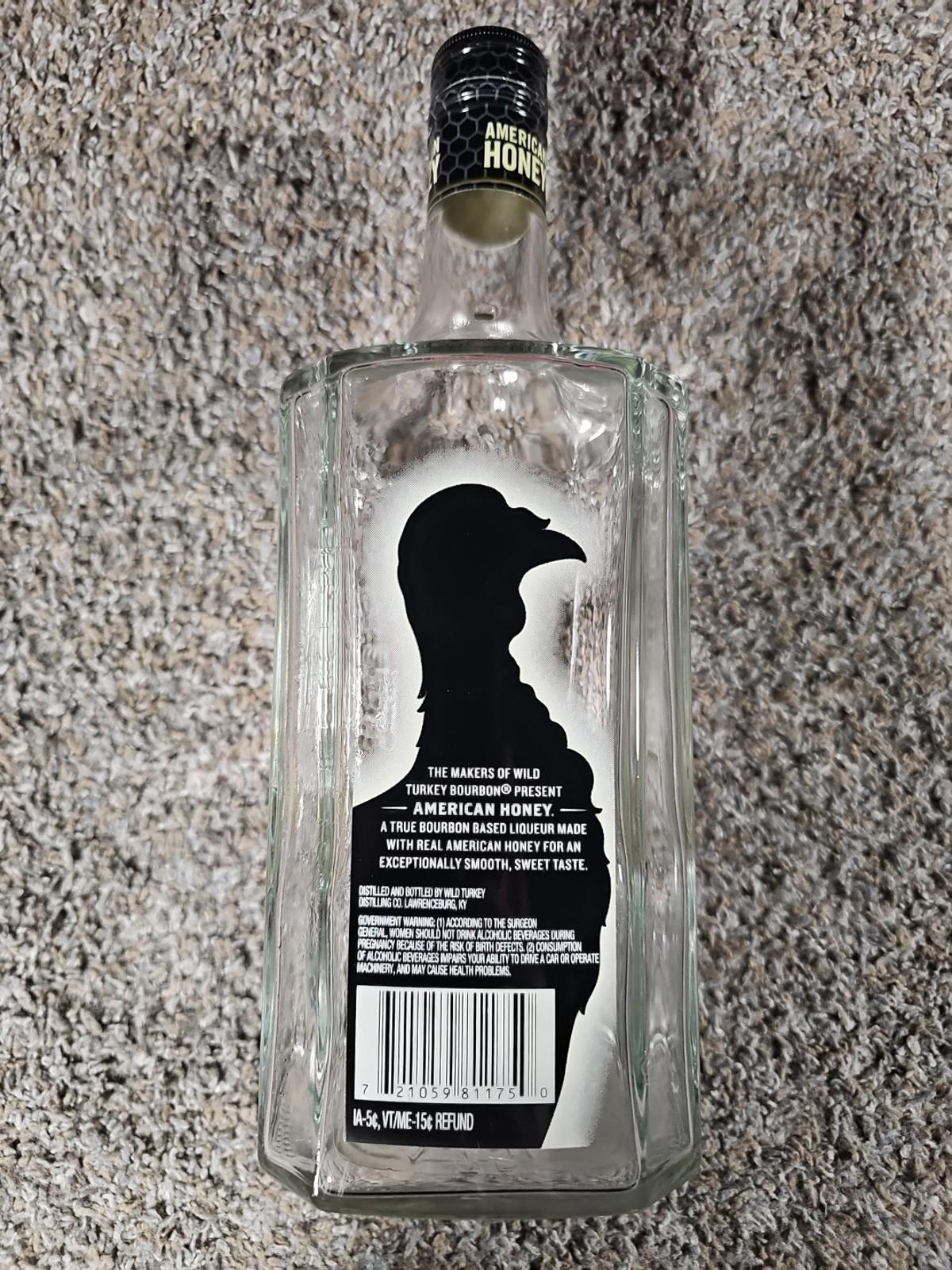 WILD TURKEY AMERICAN HONEY Empty Bottle 1.75 L Bourbon Whiskey Embossed Glass