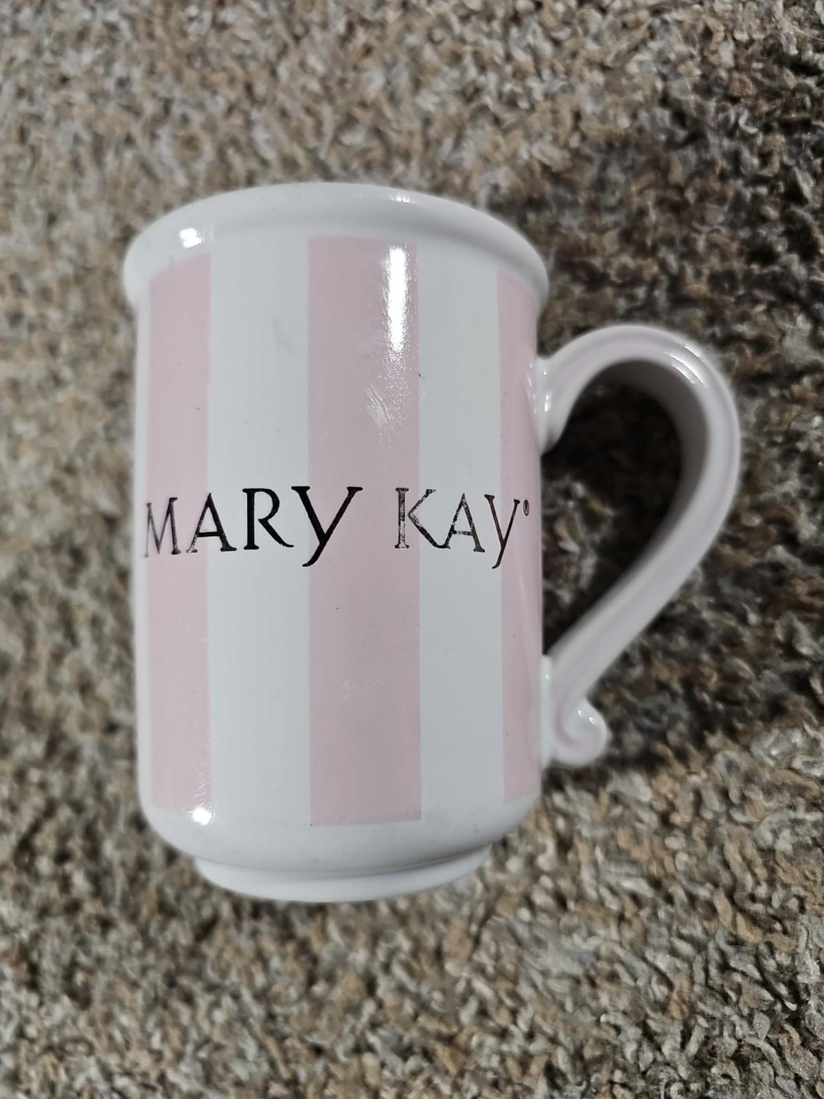 Vtg Pink & White Striped MARY KAY Ceramic Coffee Mug