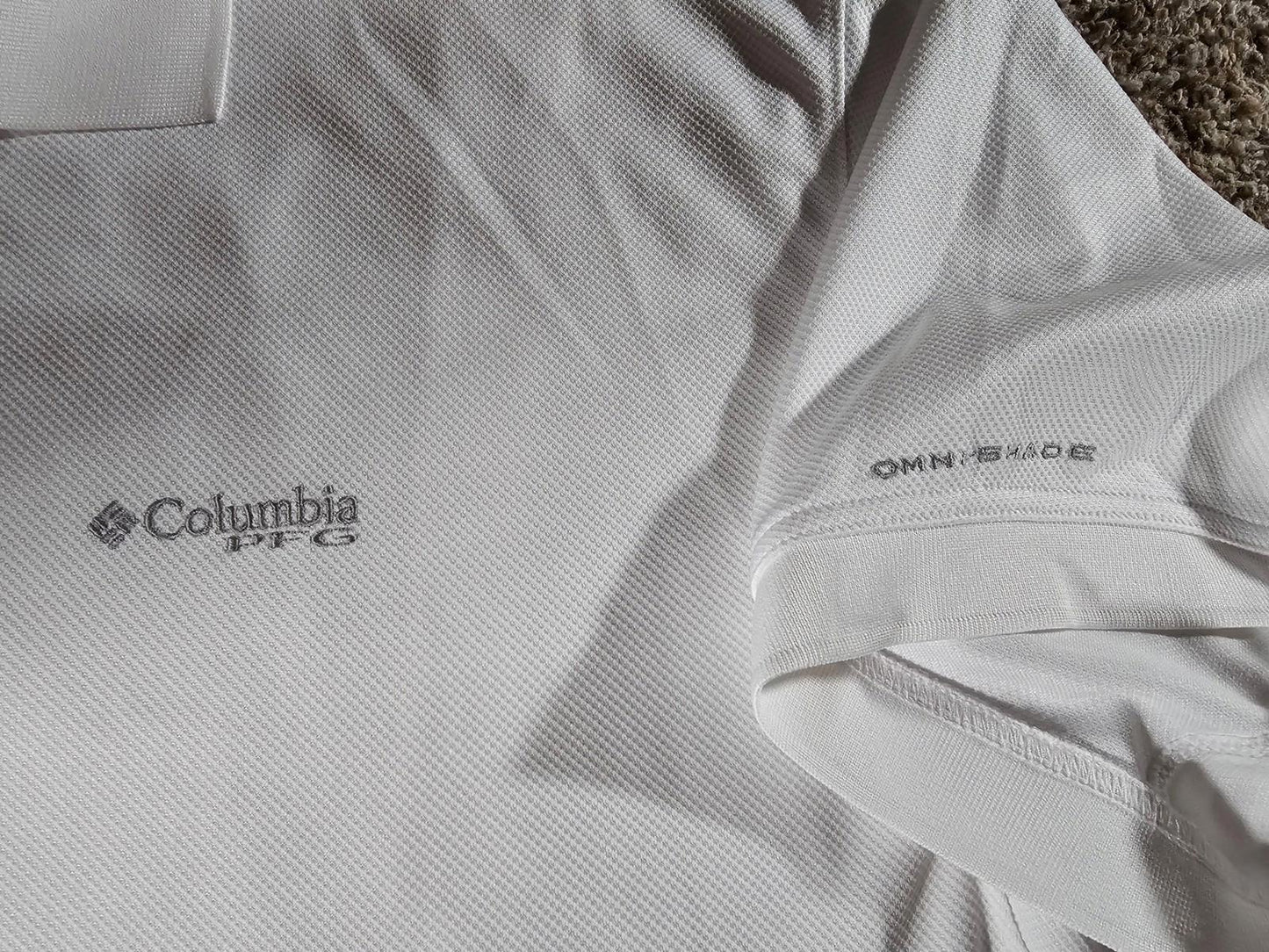 Columbia Men PFG Tamiami Polo Omni-Shade White STAIN
