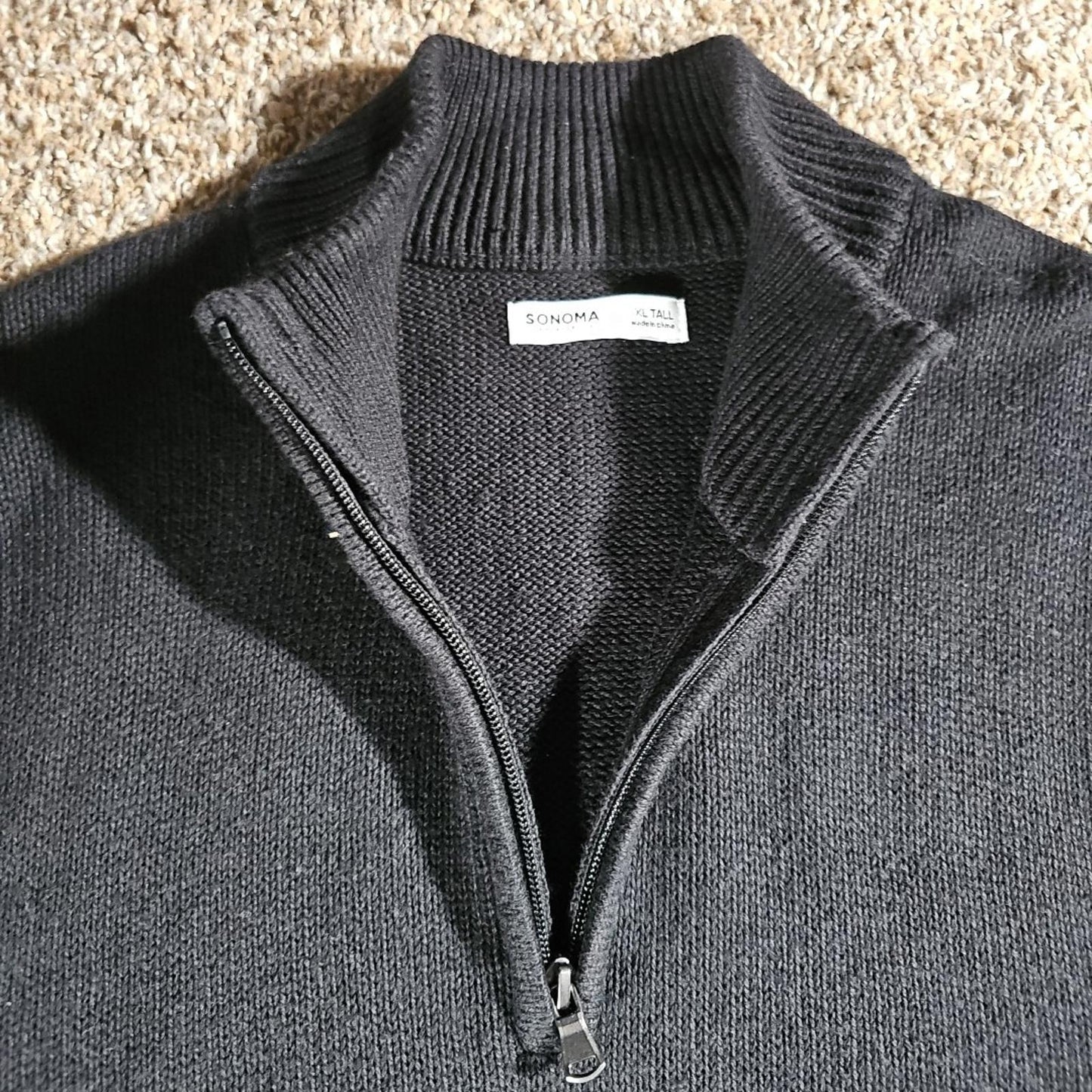 Sonoma XL TALL 1/4 Zip Tight Cable Knit Sweater Black