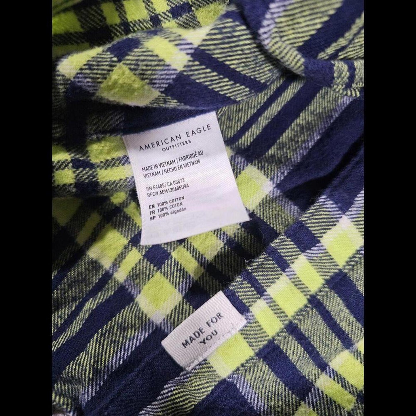 American Eagle 2XL Classic Fit LS Shirt Green Blue flannel