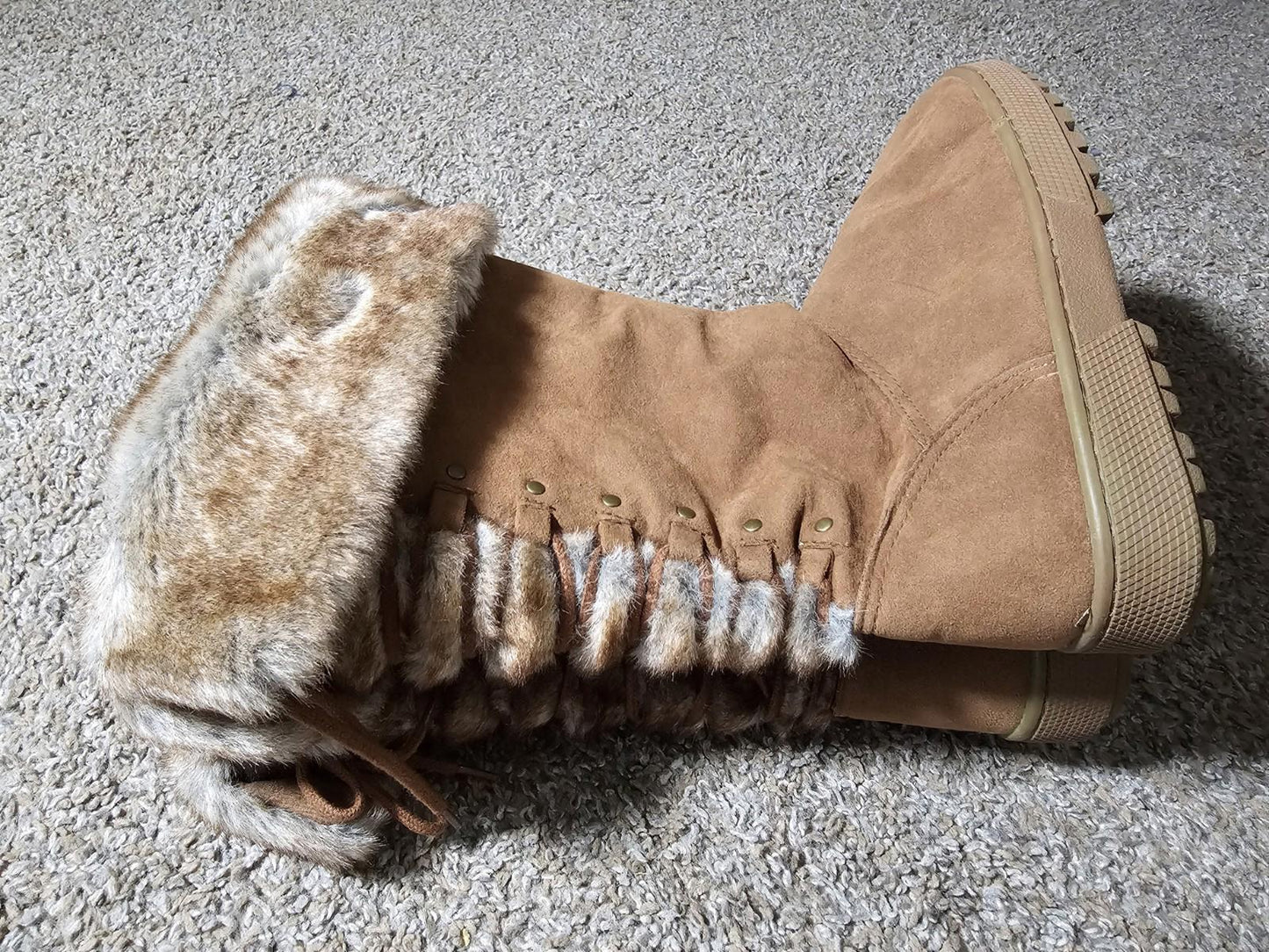 Womens Rampage RAM-ASHER Brown Faux Suede Faux Fur Boots 7M