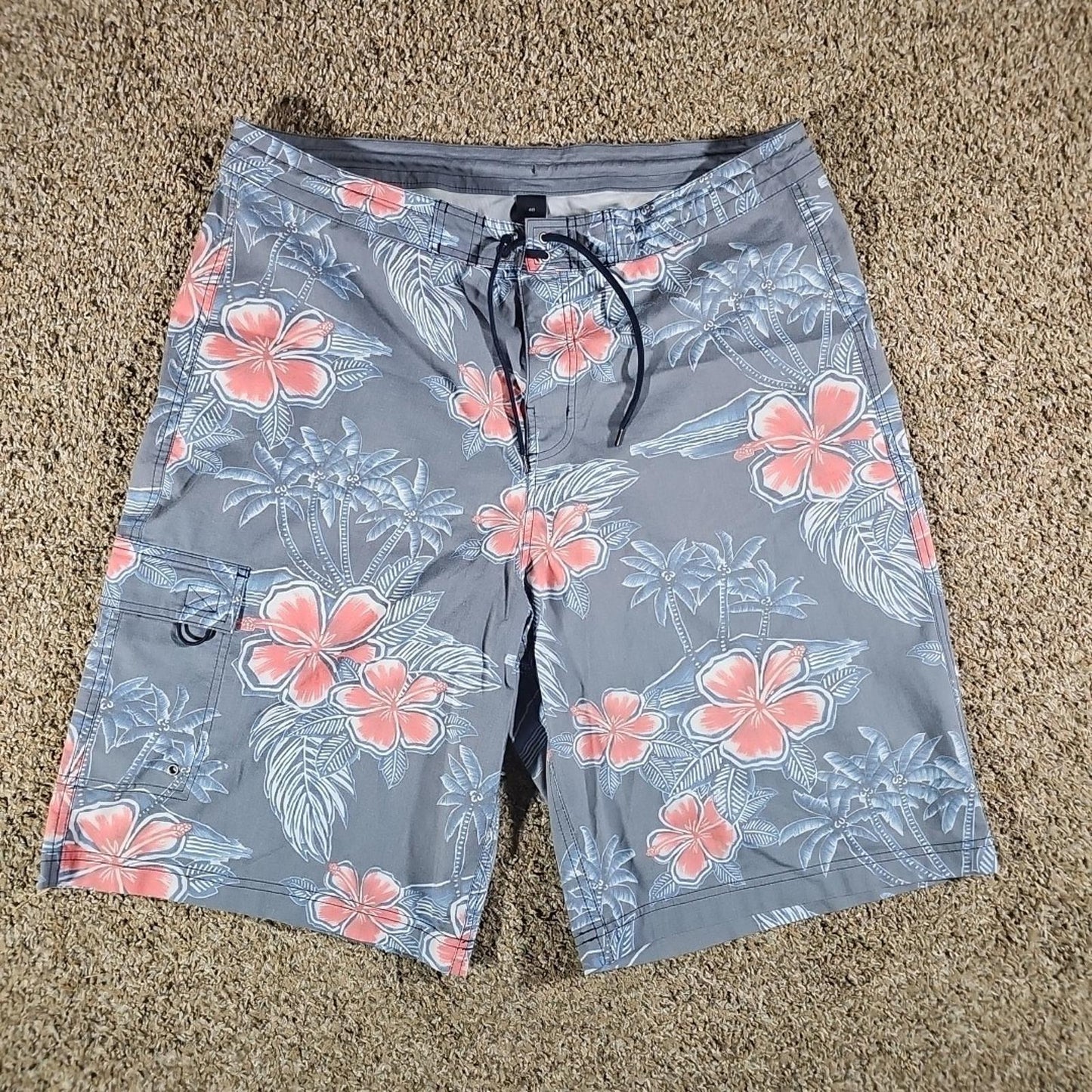 Sz 40 Floral Drawstring Swim Trunks Shorts