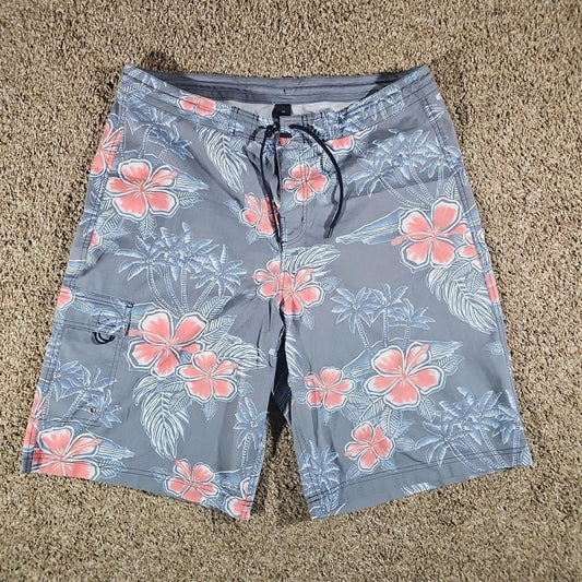 Sz 40 Floral Drawstring Swim Trunks Shorts