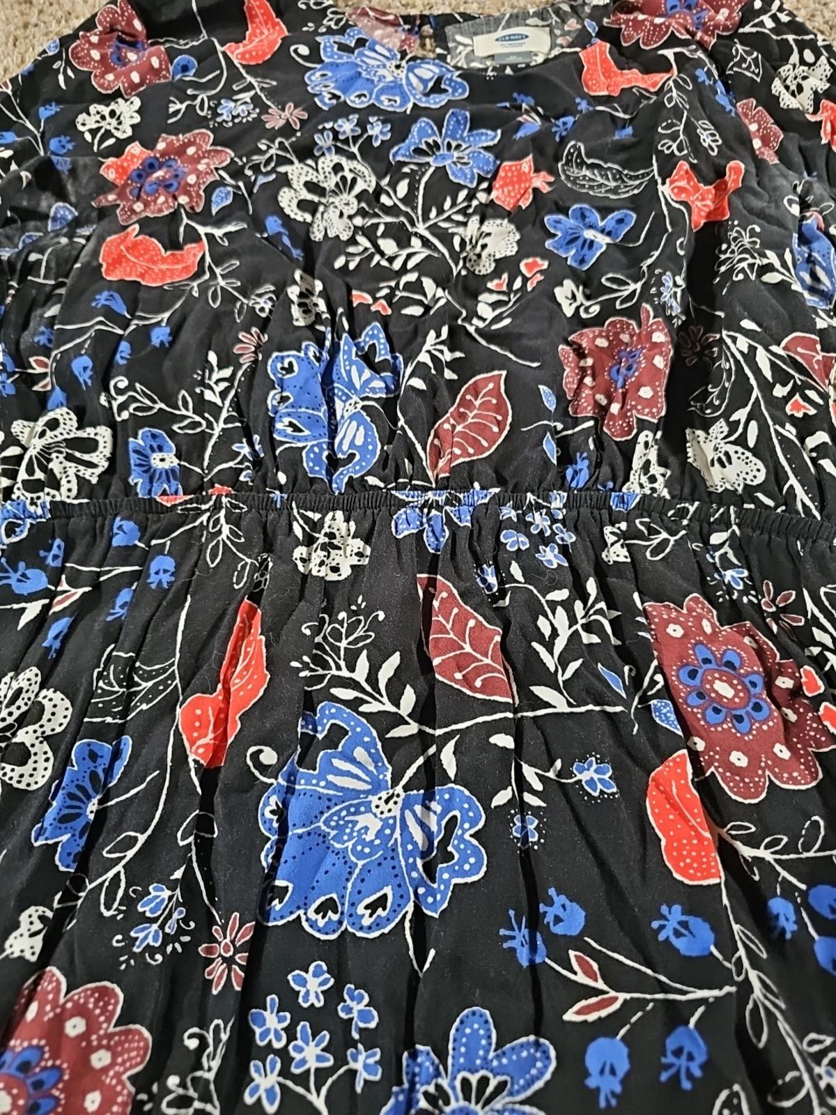 Old Navy Tunic Shirt Dress Black Floral Lightweight Flowy M