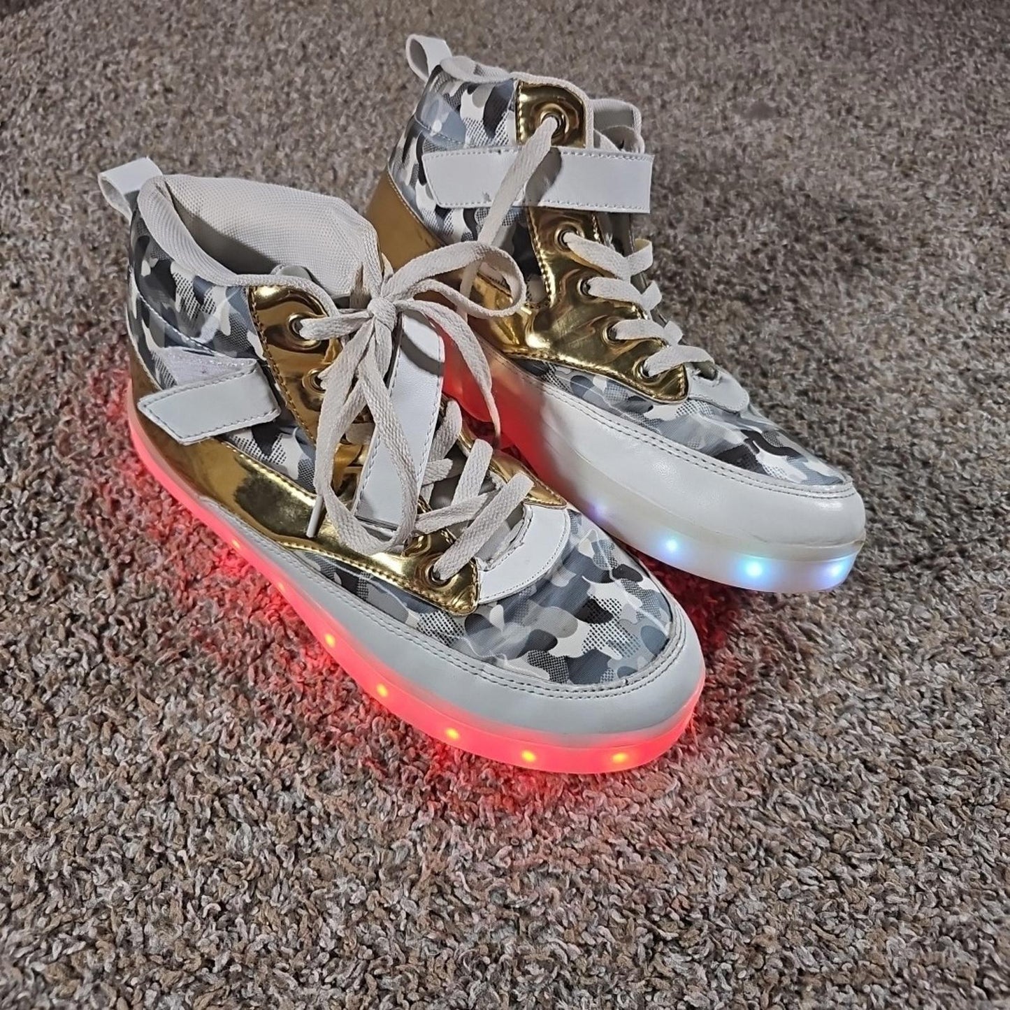 gold white camo light up shoes Sz 39 Multiple LED Colors Strobe