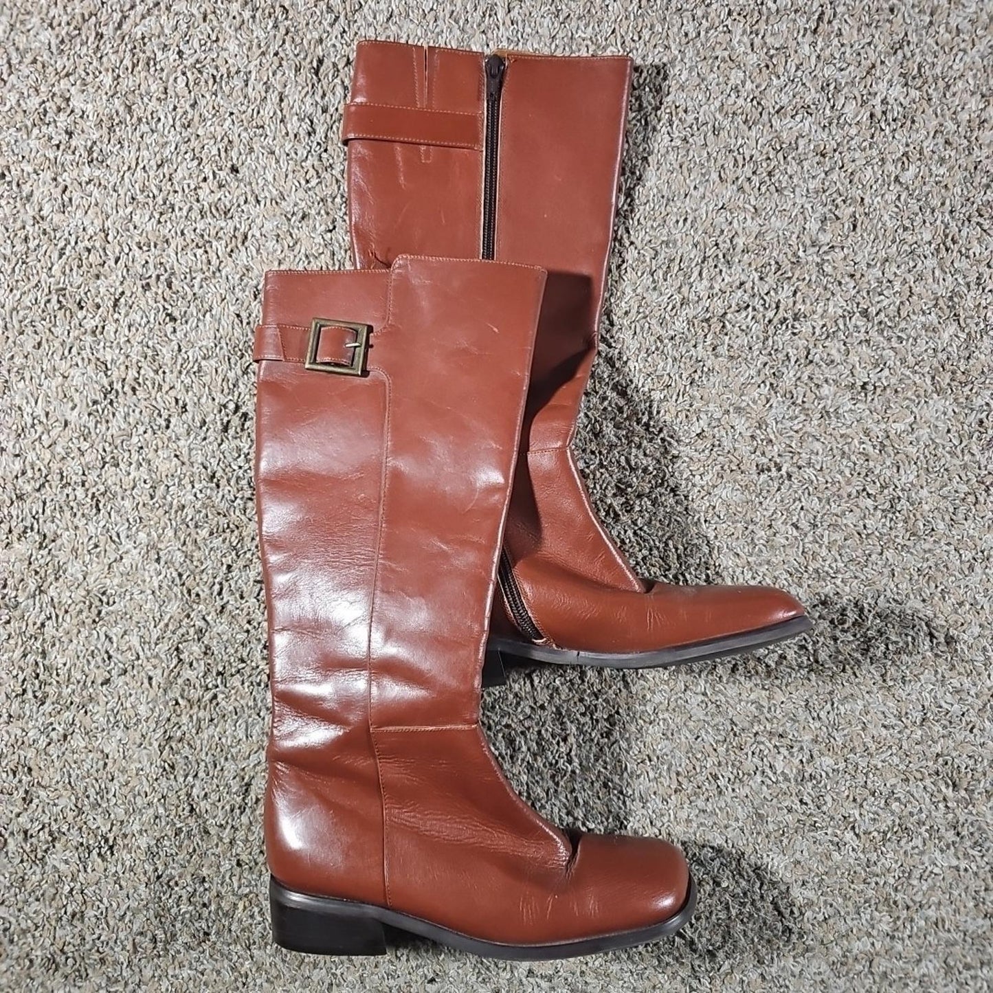 Brown Genuine Leather Side Zip Boots 6M