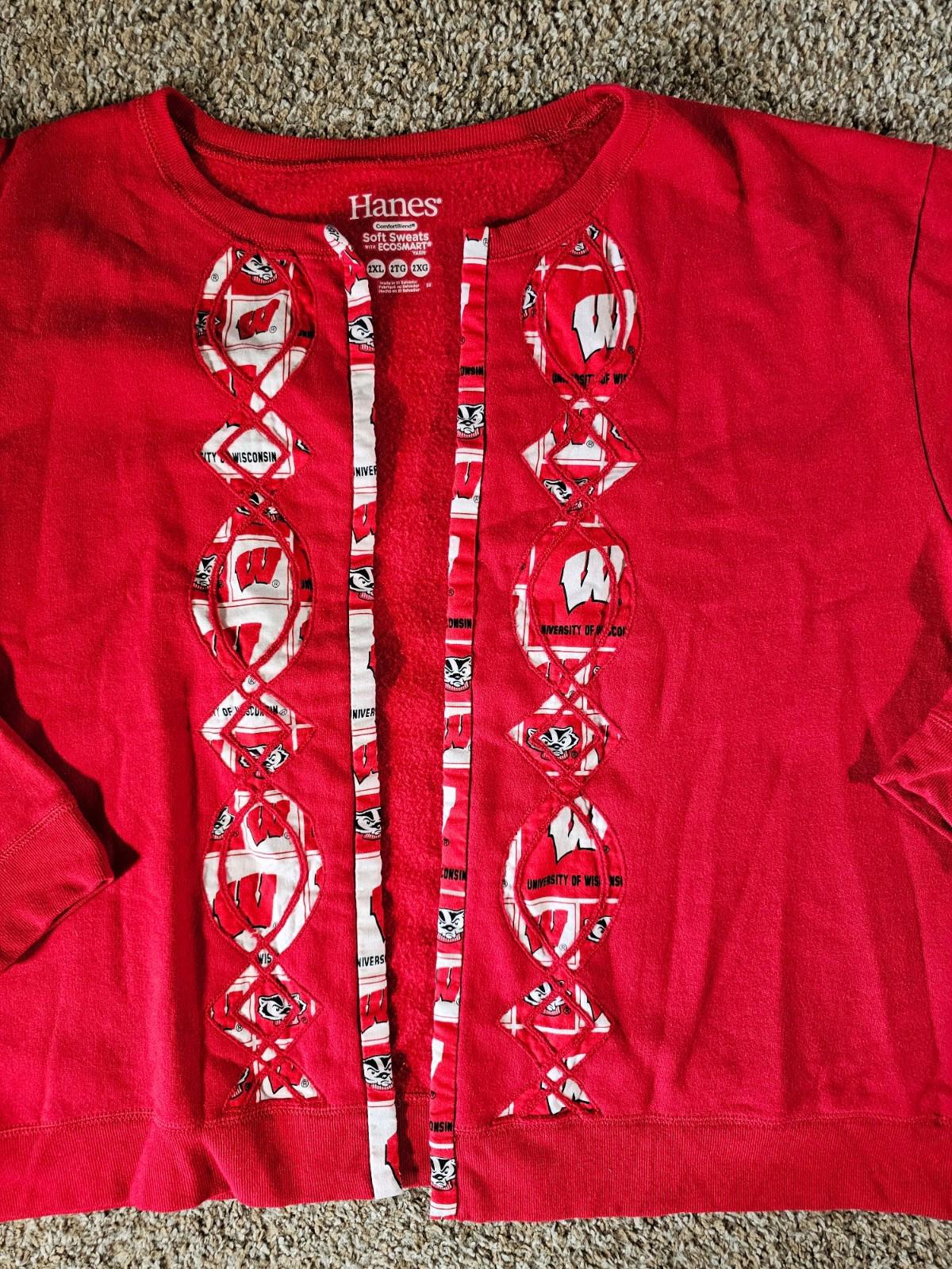 hanes softsweats ecosmart Open Face Sweater homemade WISCONSIN BADGERS 2XL