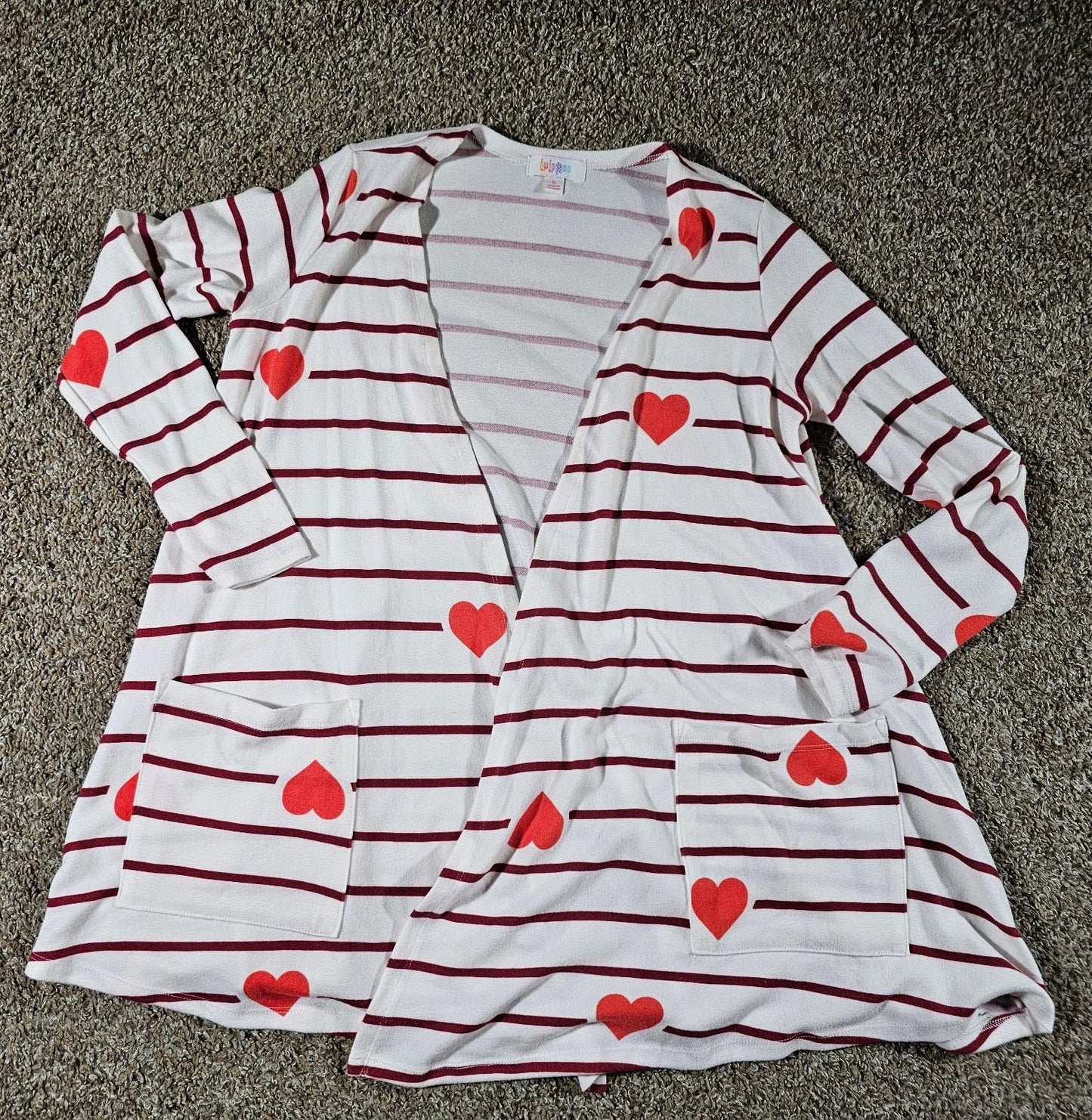 Lularoe Women S Open Front Cardigan Sweater White Pink Heart