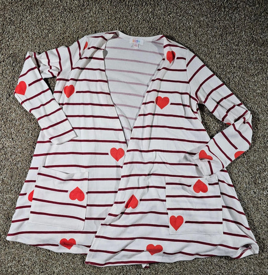 Lularoe Women S Open Front Cardigan Sweater White Pink Heart