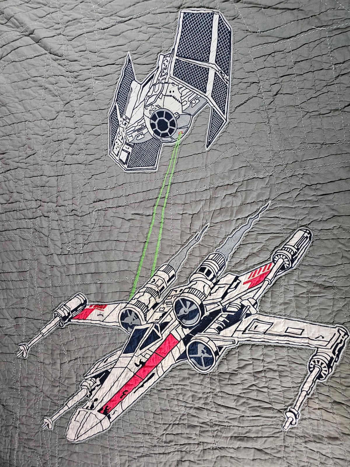 Star Wars Quilt Twin Pottery Barn Kids X-Wing Tie Fighter Gray Blue Lucasfilm