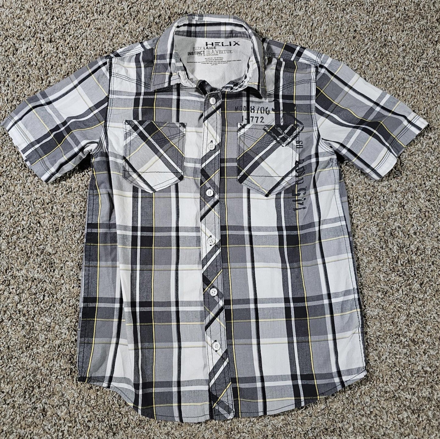 Helix Boys Short Sleeve Large Double Pocket Plaid Gray