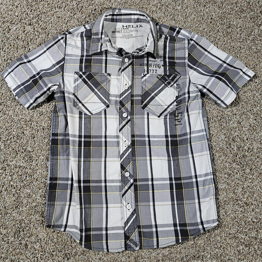 Helix Boys Short Sleeve Large Double Pocket Plaid Gray