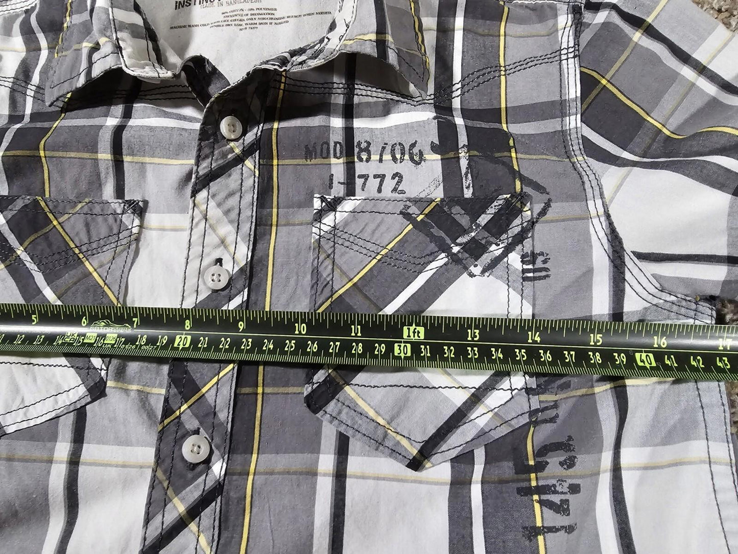 Helix Boys Short Sleeve Large Double Pocket Plaid Gray
