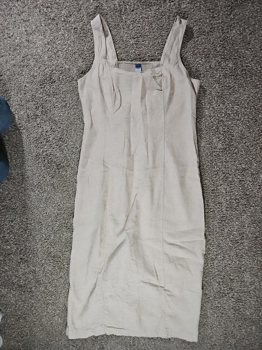 Old Navy Ruffled Smocked Cream Linen Blend Dress Neutral Capsule Minimalist Sz L