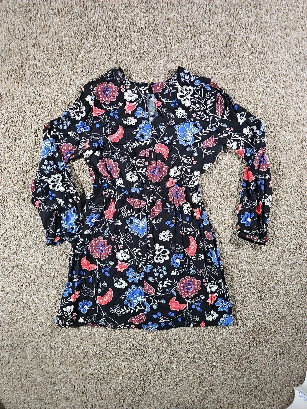 Old Navy Tunic Shirt Dress Black Floral Lightweight Flowy M