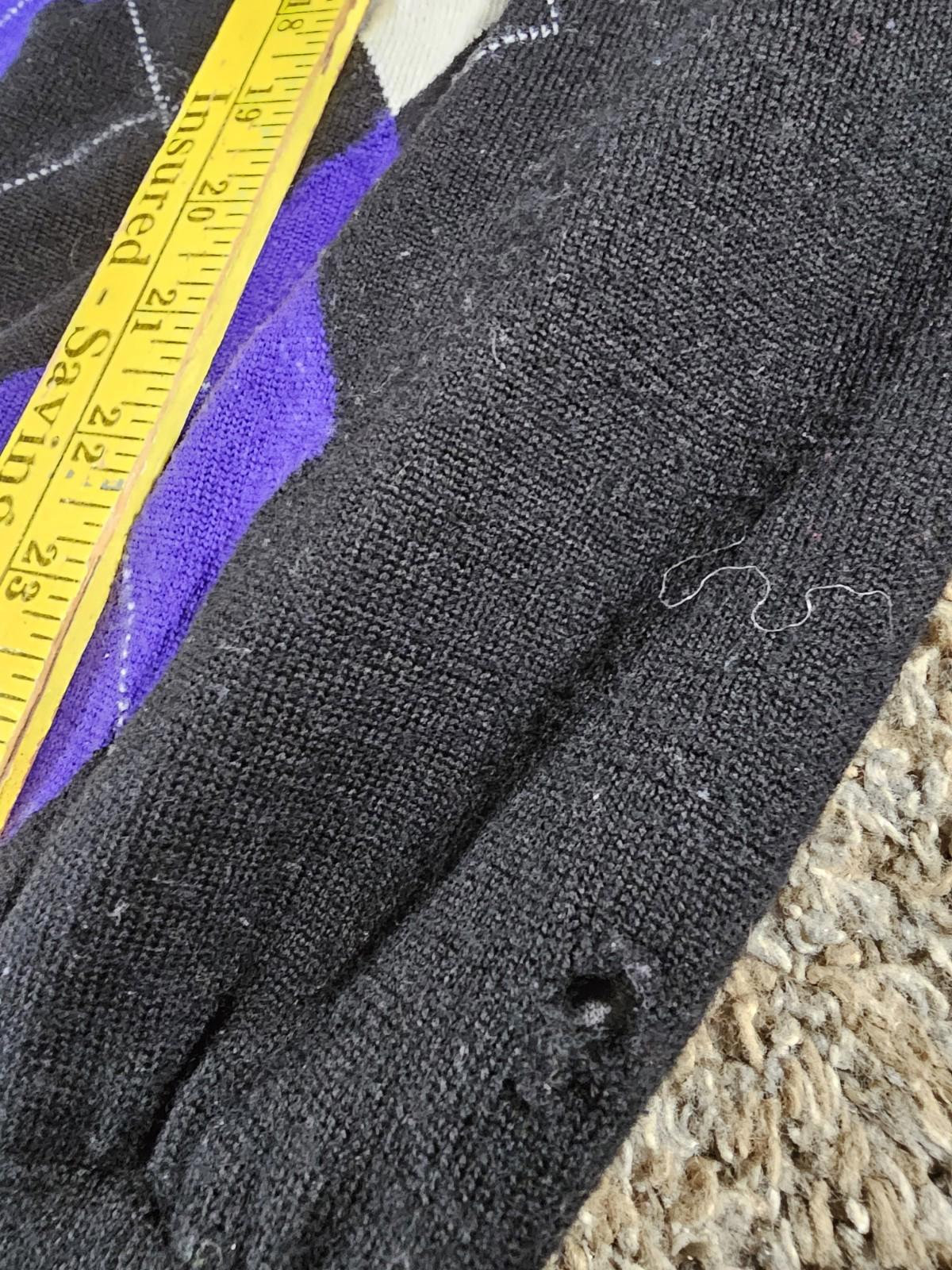 FootJoy Argyle Wool Sweater Black Purple 1/4Zip Mens L FLAWS