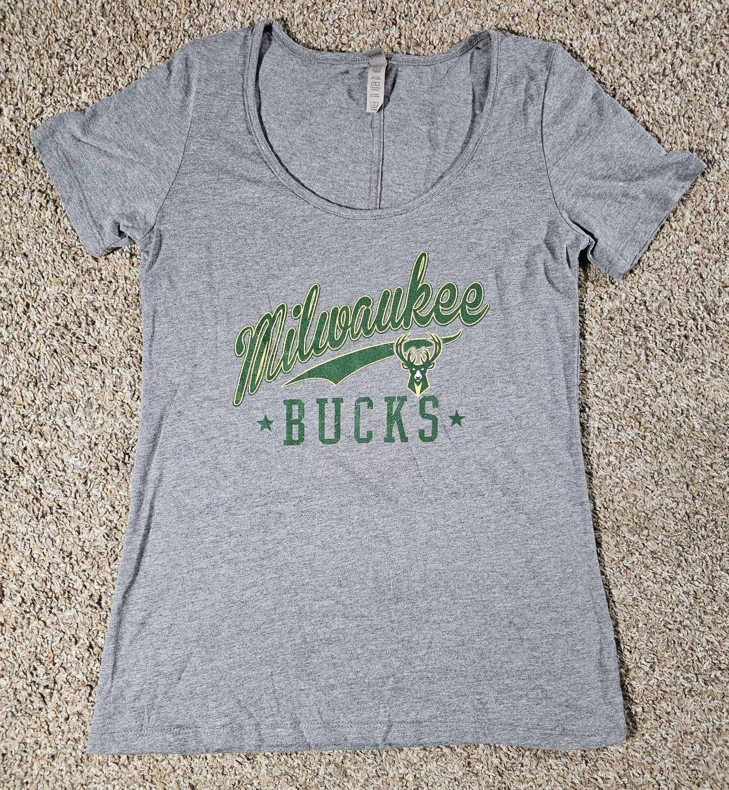 Milwaukee Bucks Scoop Neck Tshirt Platinum Delta Womens S