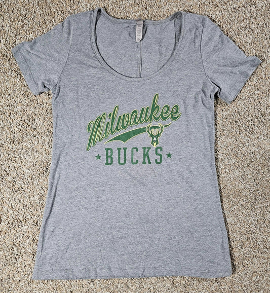 Milwaukee Bucks Scoop Neck Tshirt Platinum Delta Womens S