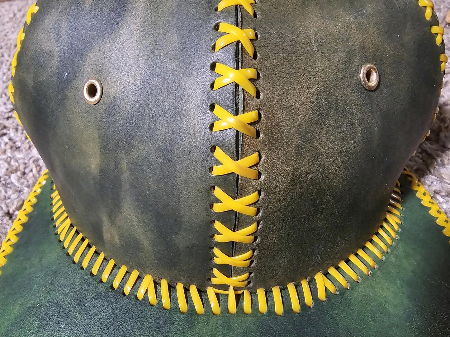 Custom Handmade Leather Strapback Hat Yellow Plastic Stitch