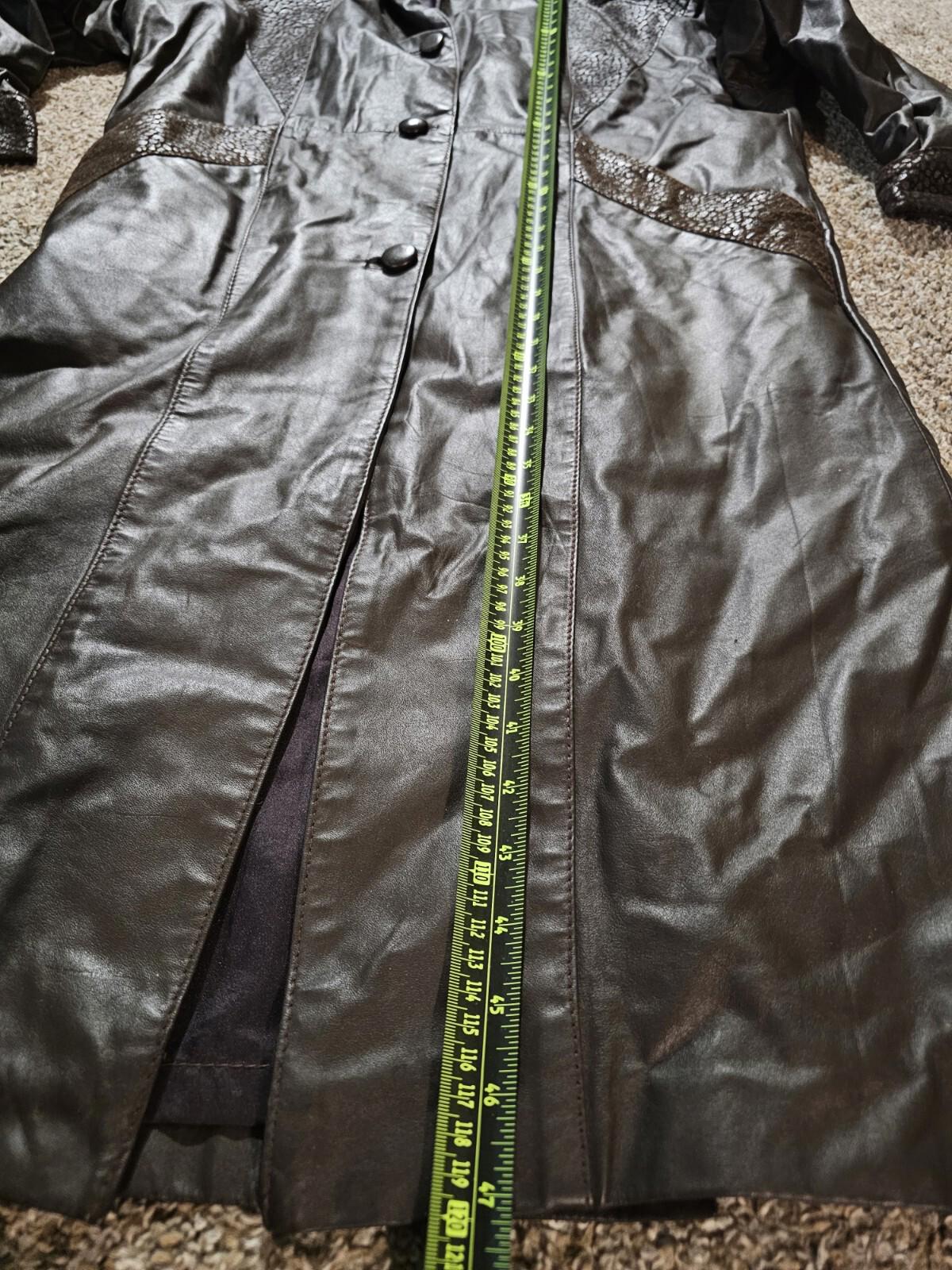 Comint Argentina Long Trench Style Brown Leather Jacket S