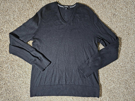 Express Men's Vneck Sweater Size L Merino Wool Blend Black