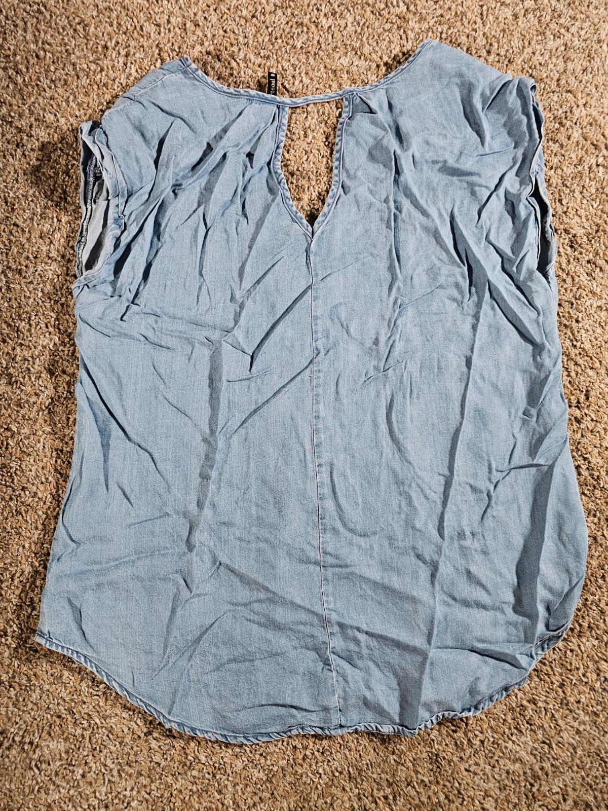 Heart Soul Sleeveless Blue Denim Style M Top