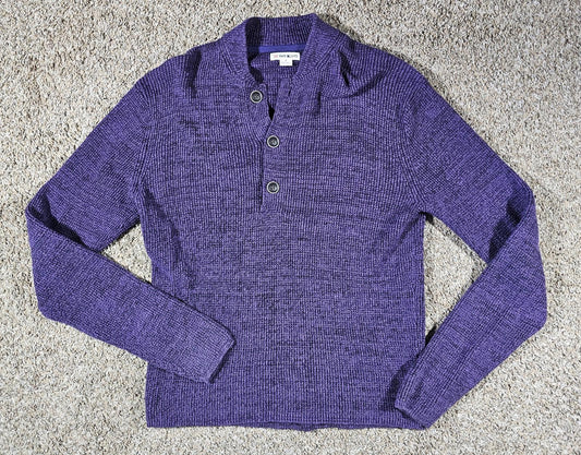 32 Bar Blues Purple Black 3 Button Sweater S Cable Knit