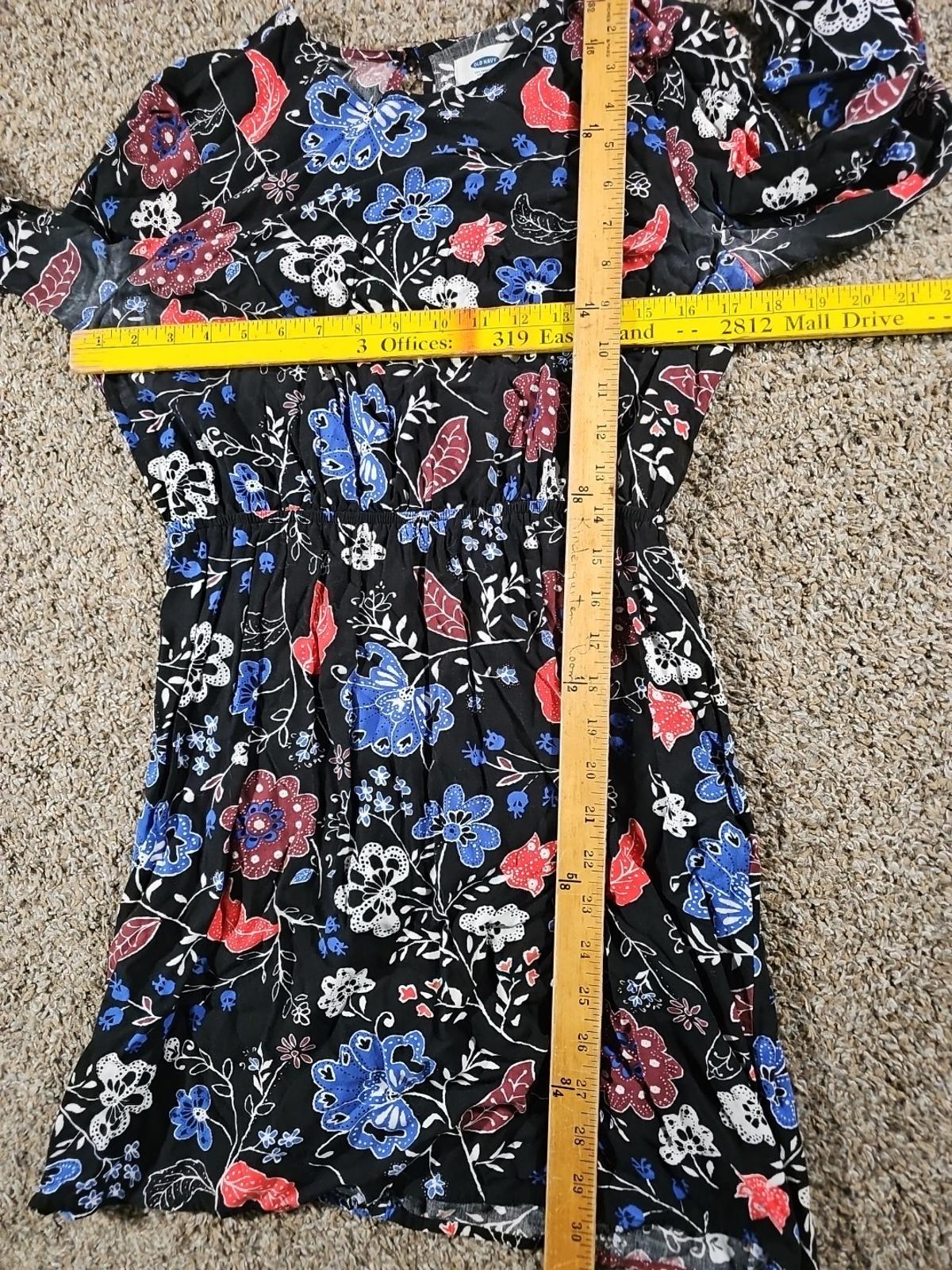 Old Navy Tunic Shirt Dress Black Floral Lightweight Flowy M