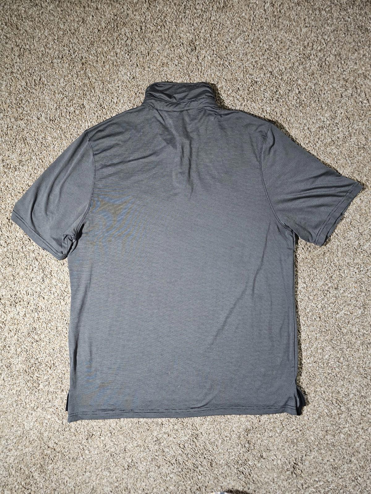 J America Large Gray John Deere Striped Polo Shirt
