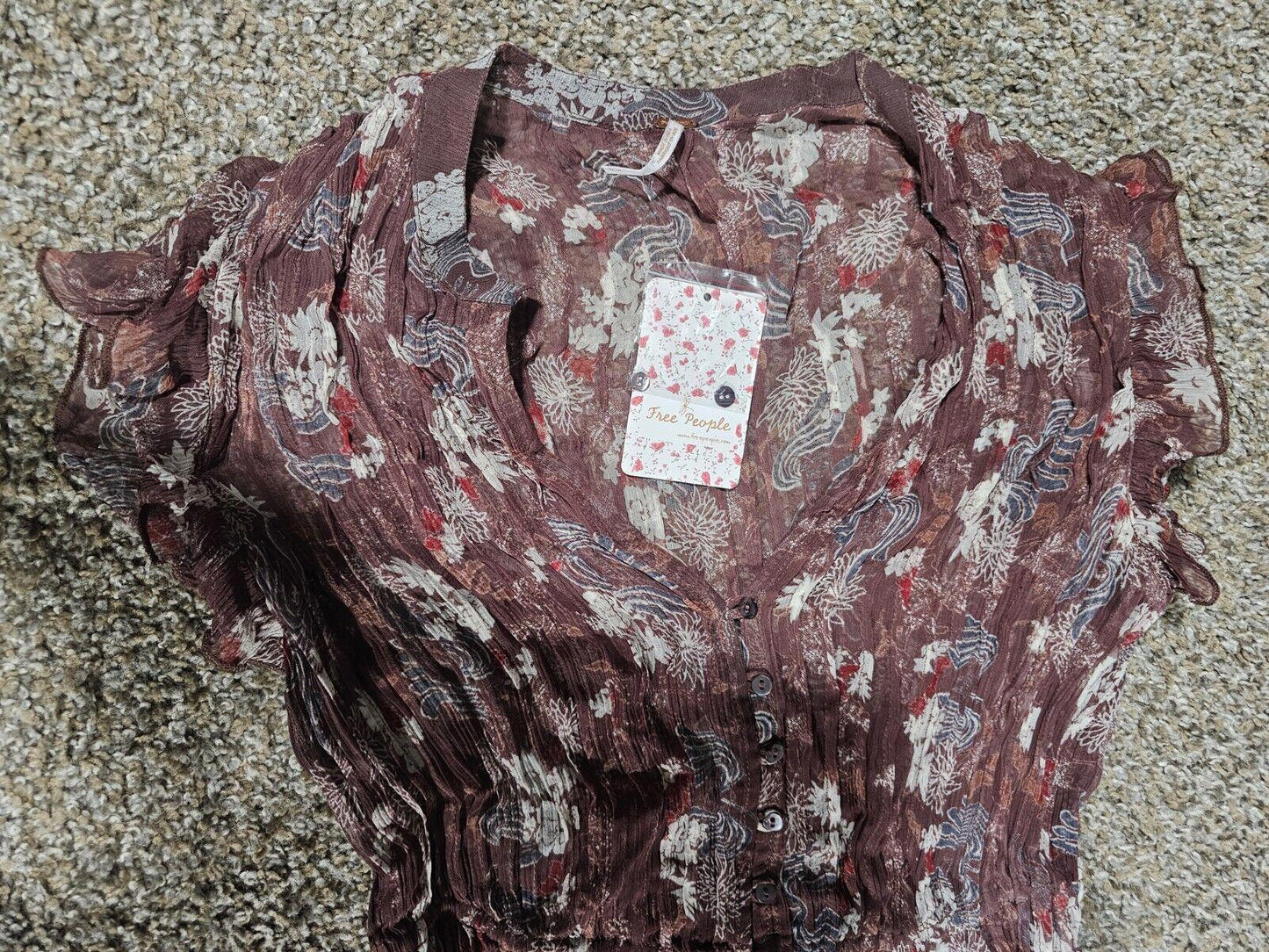 NWT Free People Brwn Feeling Groovy Sleeve Sheer Dress S NWT