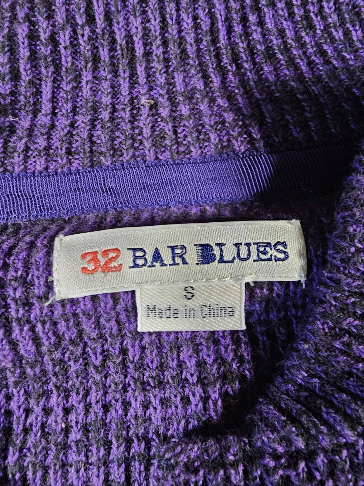 32 Bar Blues Purple Black 3 Button Sweater S Cable Knit